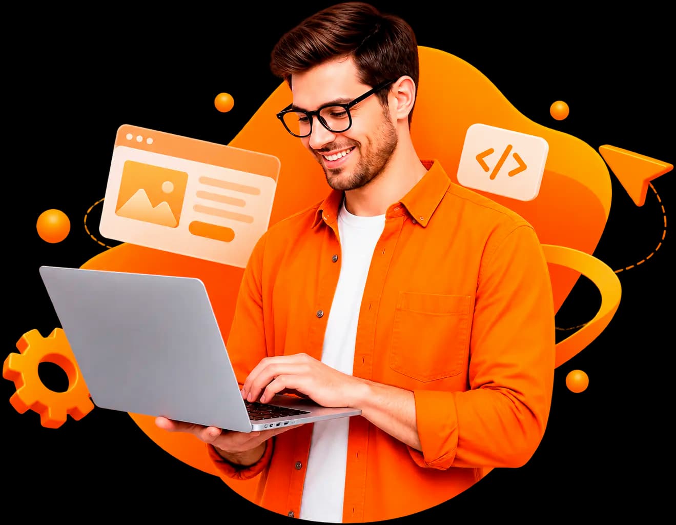 Специалист платформы Биржа.PRO работает за ноутбуком